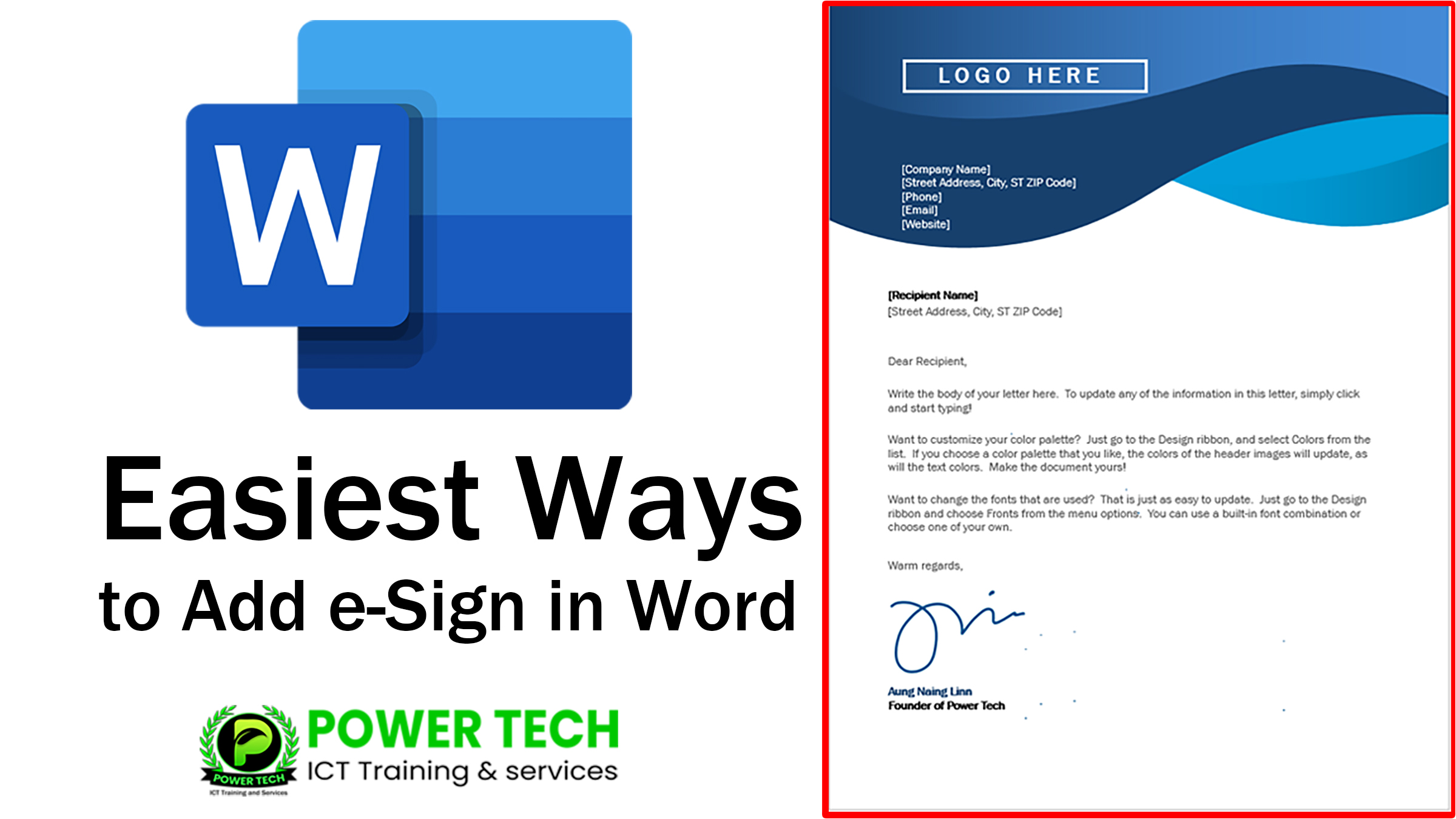 easiest way to add sign in word